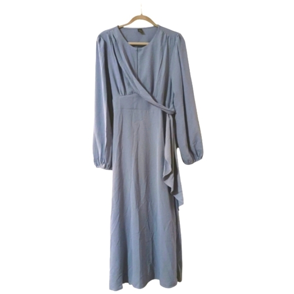 Smoke Blue Gauzy Maxi Dress Elastic Waist Dress - Picture 2 of 10